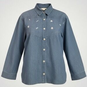 GW Division of Graff Embroidered Floral Button Up Shirt Women Large Vintage 90s